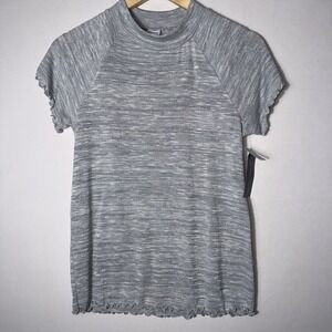 Melrose & Market Women's Size‎ M Short Sleeve Mock Neck Shine Grey Stretch
